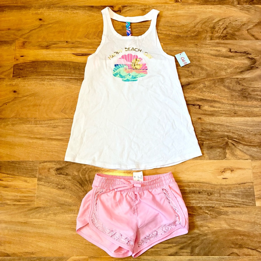 Cat & Jack Tank And Short XS 4 / 5 Happy Beach Day 2pc Set NEW